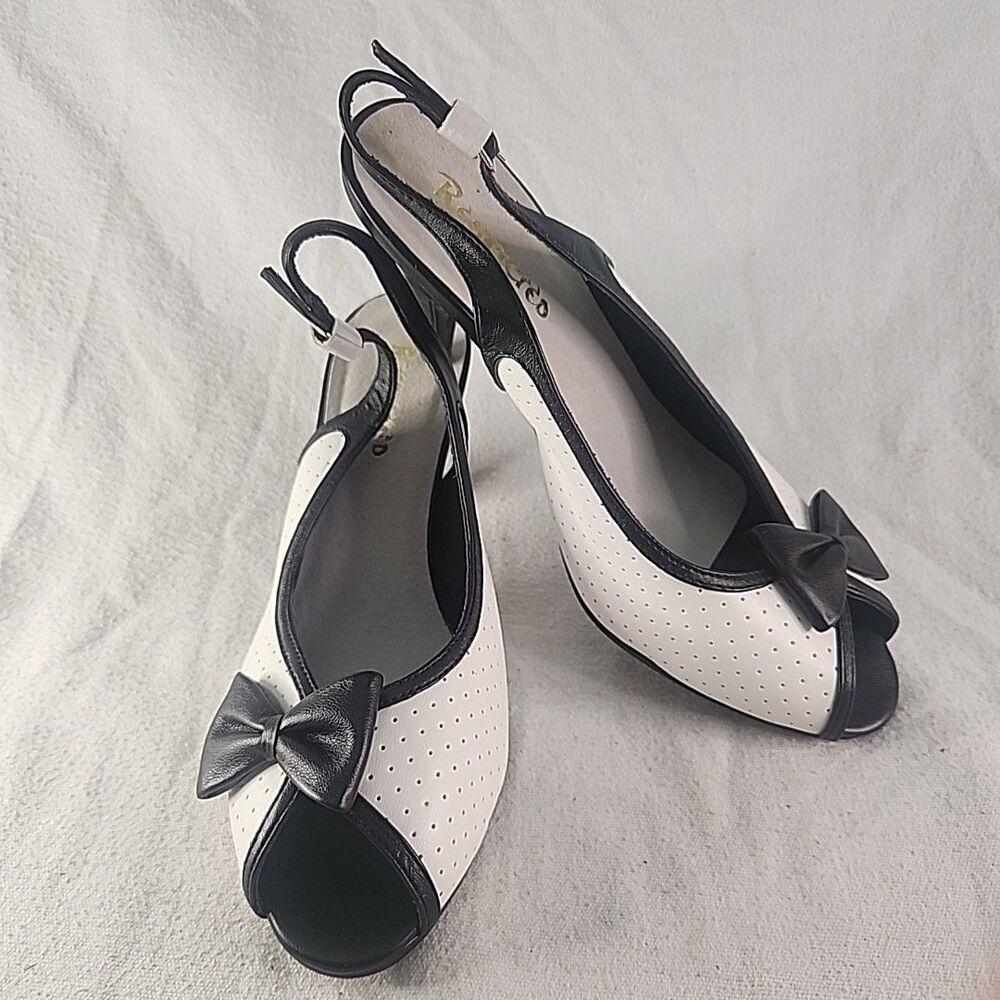 Shoes Restricted Agnes Womens Open Toe White Black Sling Back Heel US Size 9